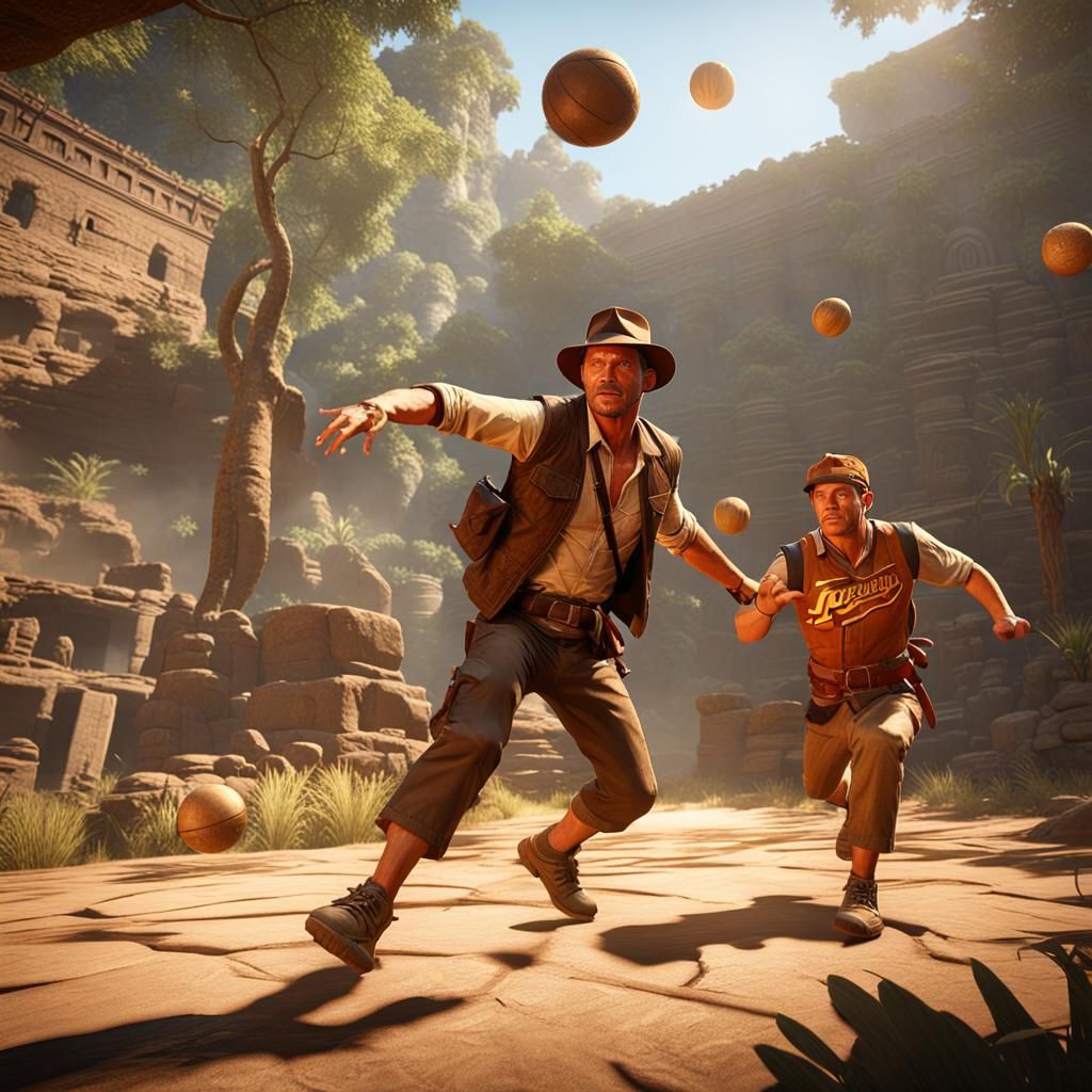 Indiana jones with leave it to beaver playing dodgeball