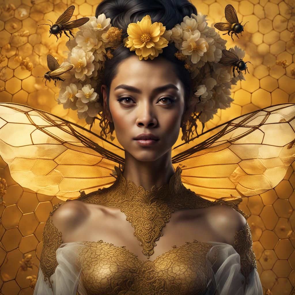 Queen Bee Portrait with Honeycomb Dress