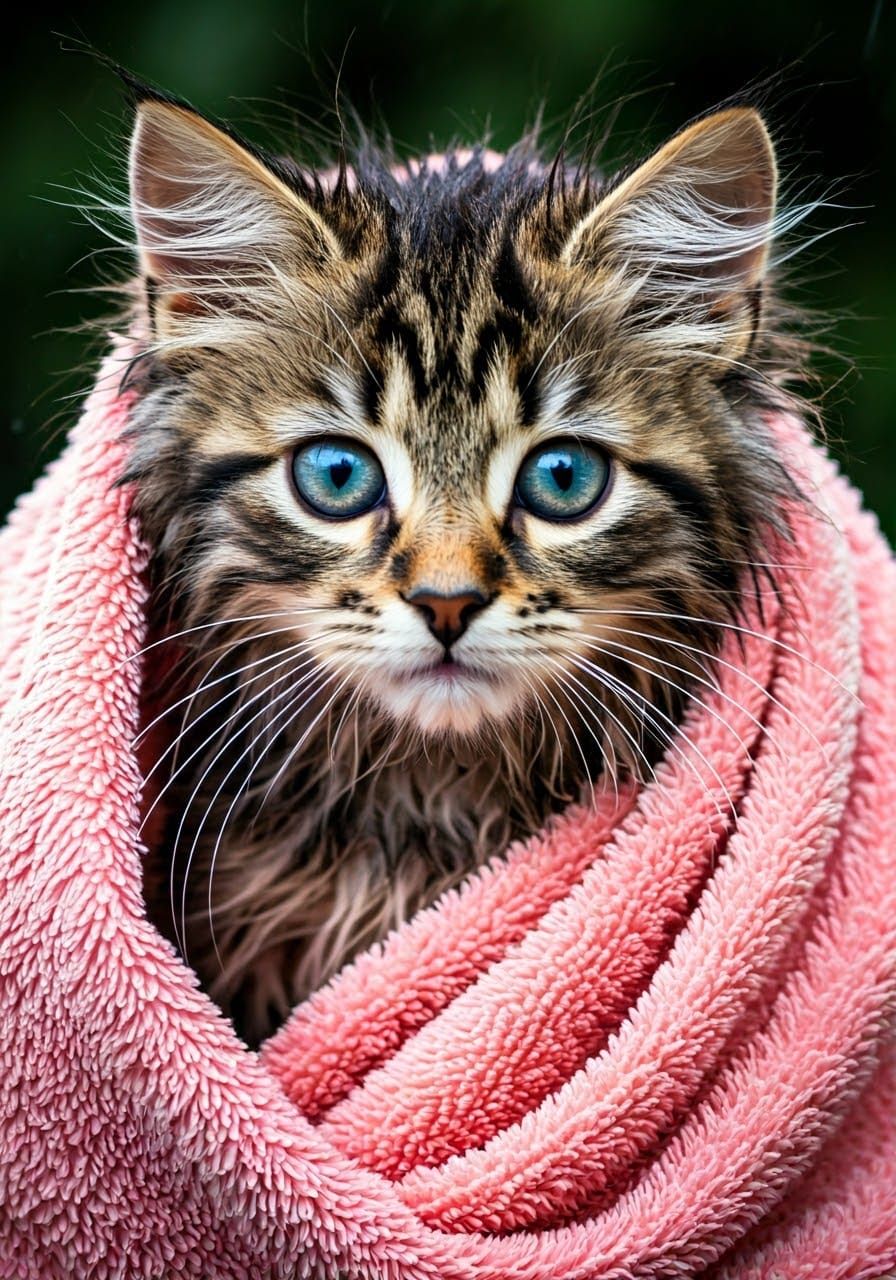 Drenched Kitten's Uncertain Moment