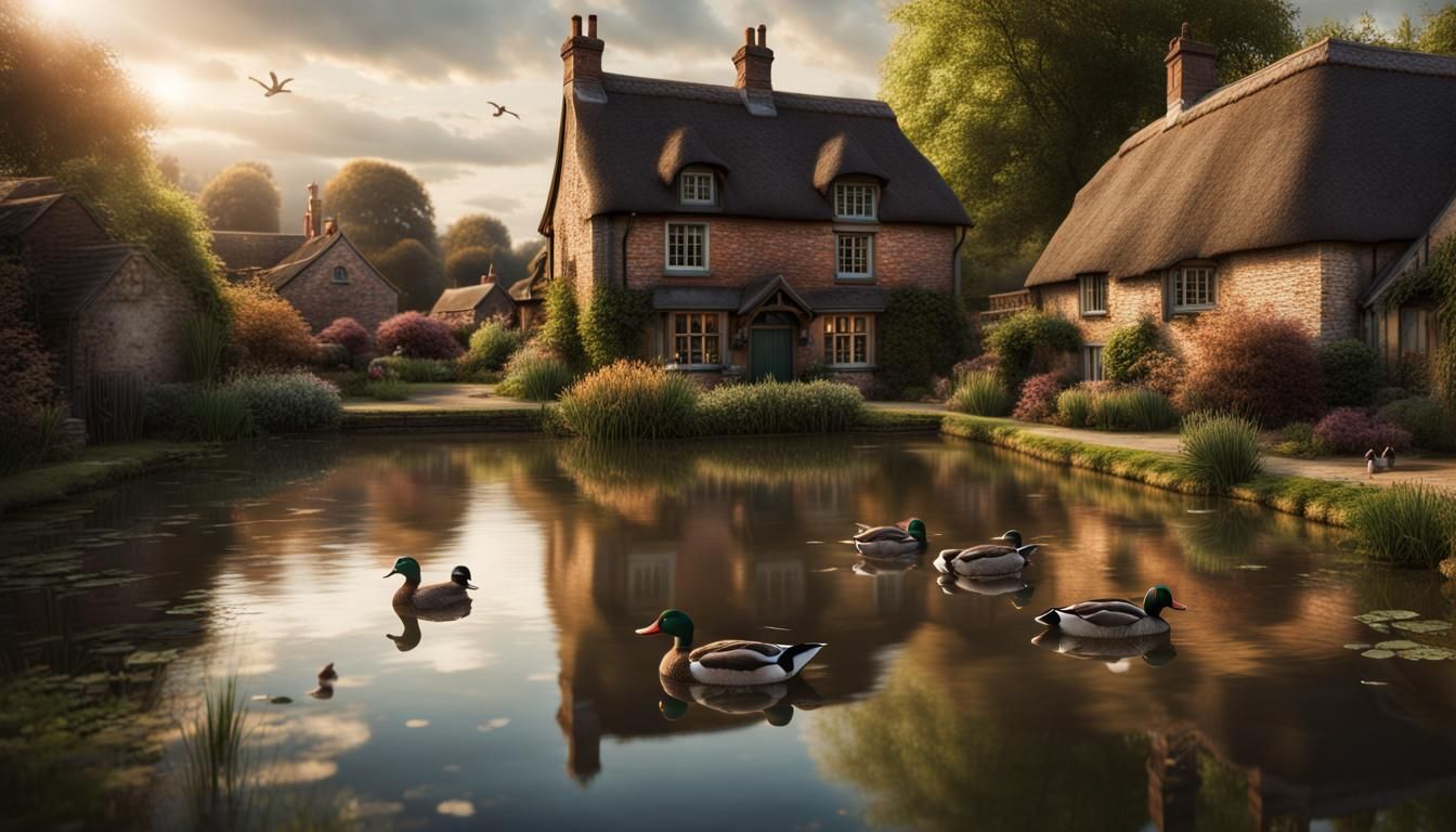 Ducks in Quaint English Village: Digital Matte Painting