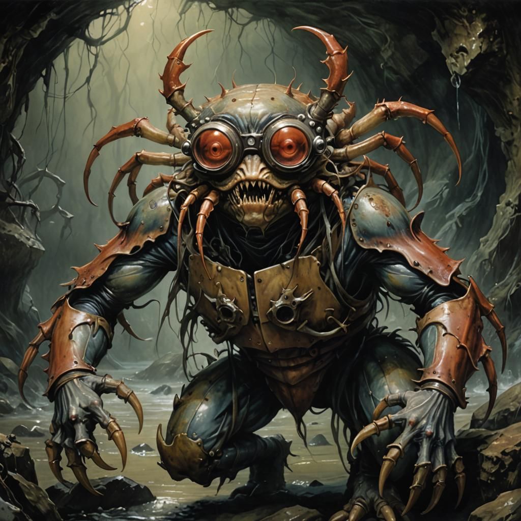 Horror Crab-Man Emerges with Dynamic Brushwork