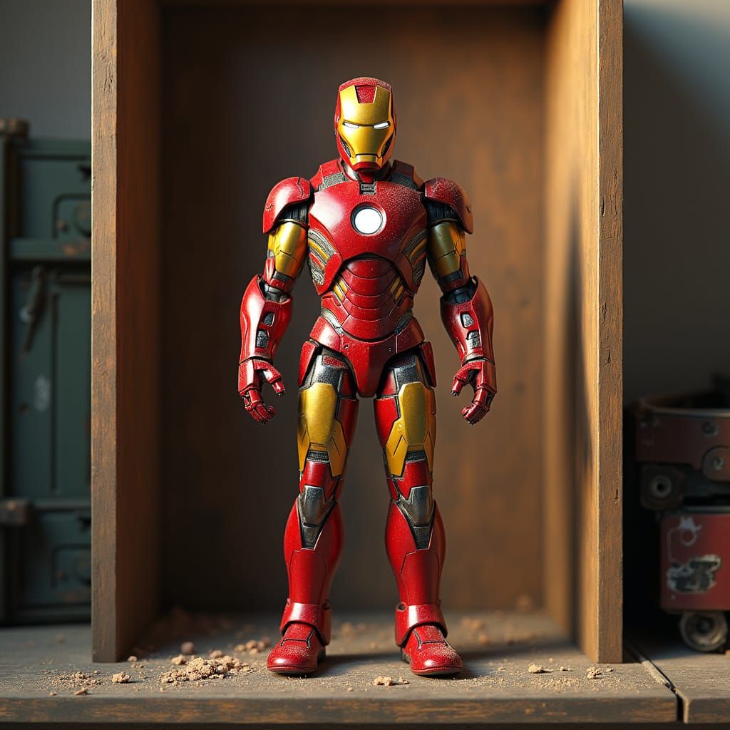 An exquisitely detailed vintage action figure box featuring ...