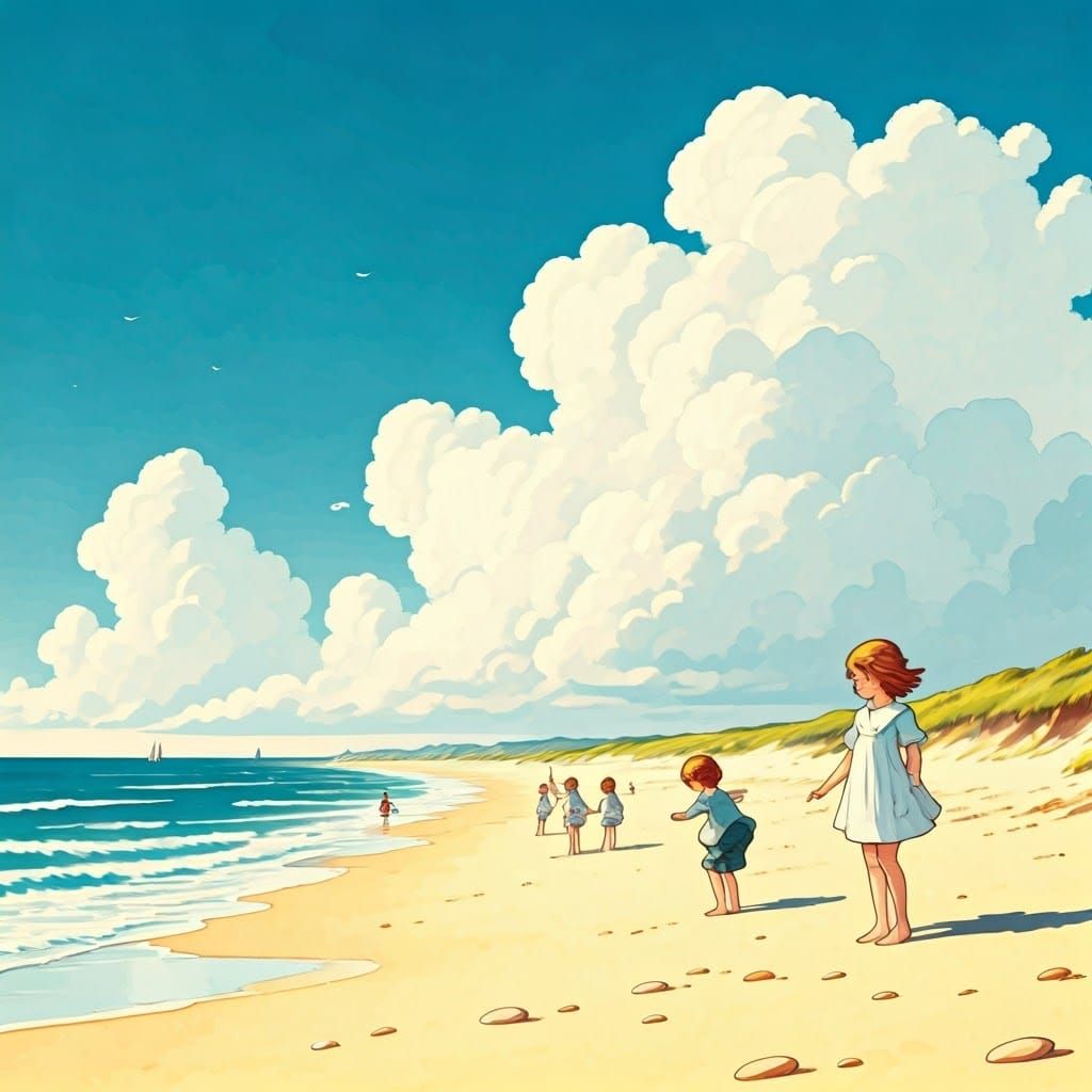 Whimsical Seaside Scene in 1920s Style