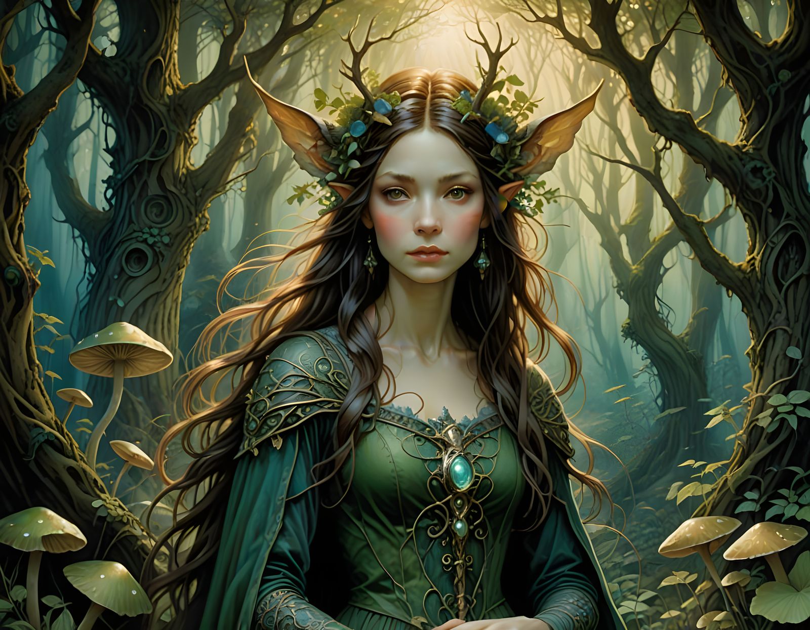 Ethereal Woodland Goddess in Dreamlike Fantasy Art Style