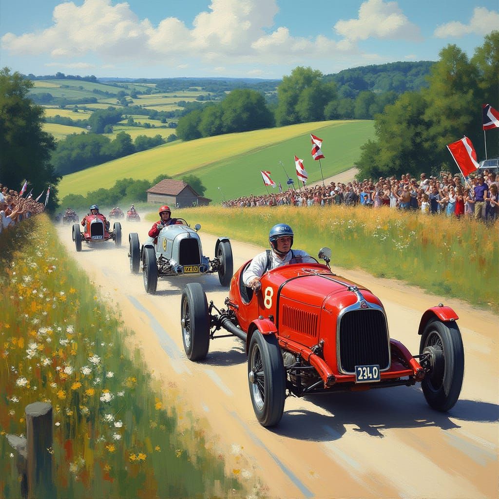 Vintage Racing Cars in Impressionist Style