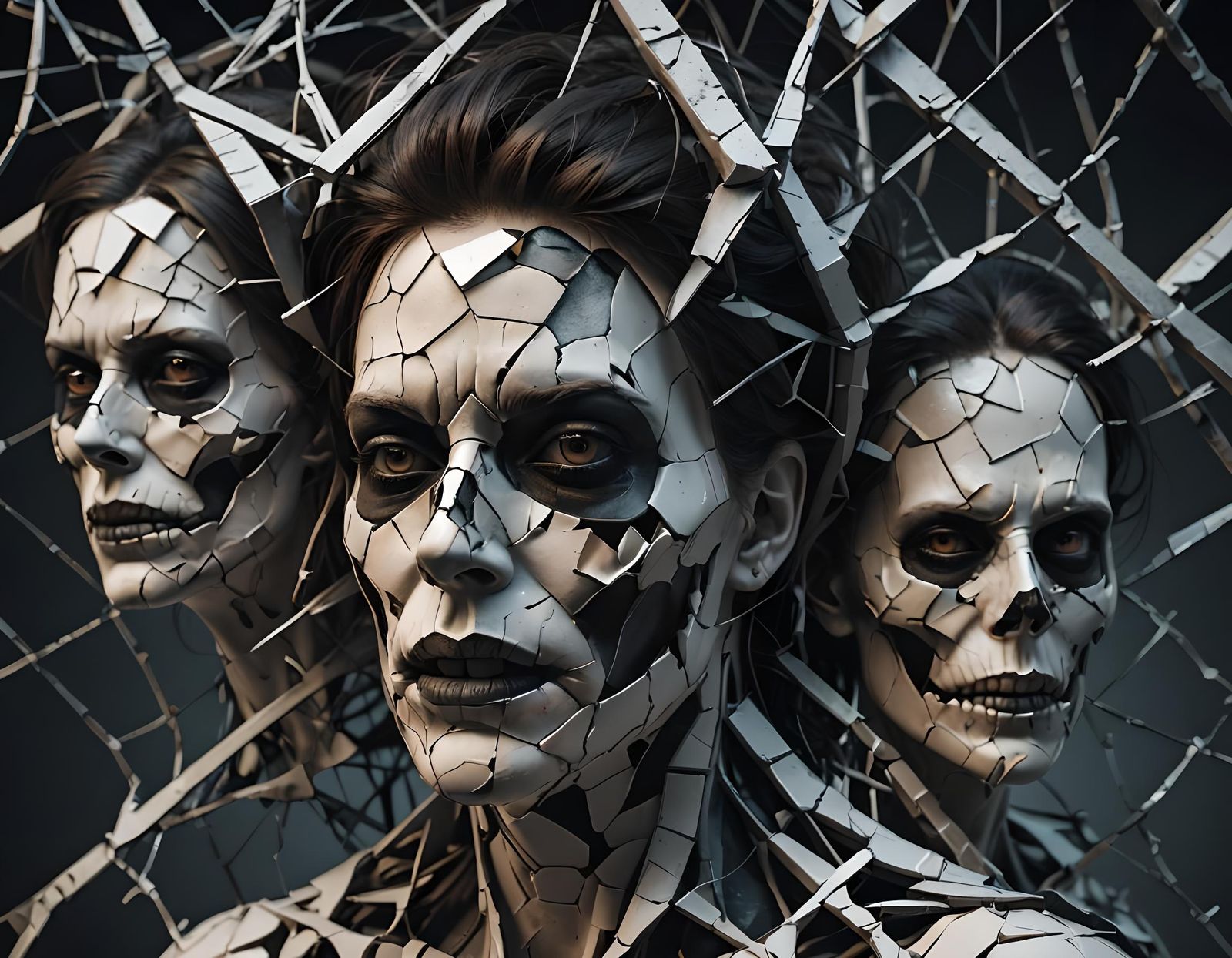 Fractured Face Lost Souls: 3D Render Halloween Portrait