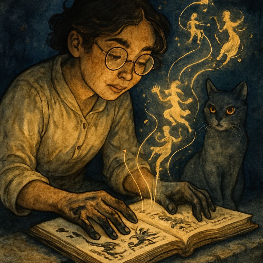 Librarian's Hands in Sumi-e Illustration