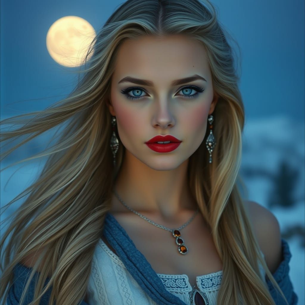 Goddess with Snowy Landscape in Cinematic Style