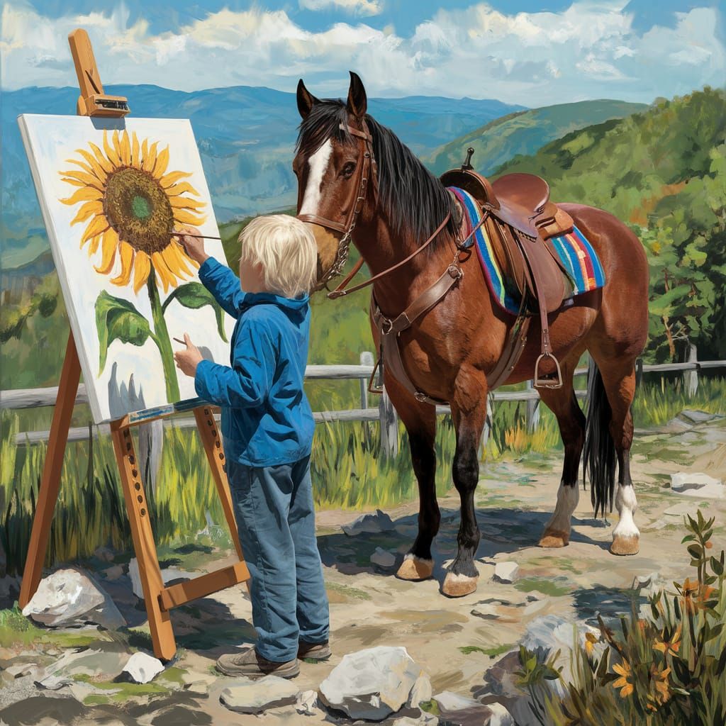 Einstein and Talking Horse Paint Sunflower