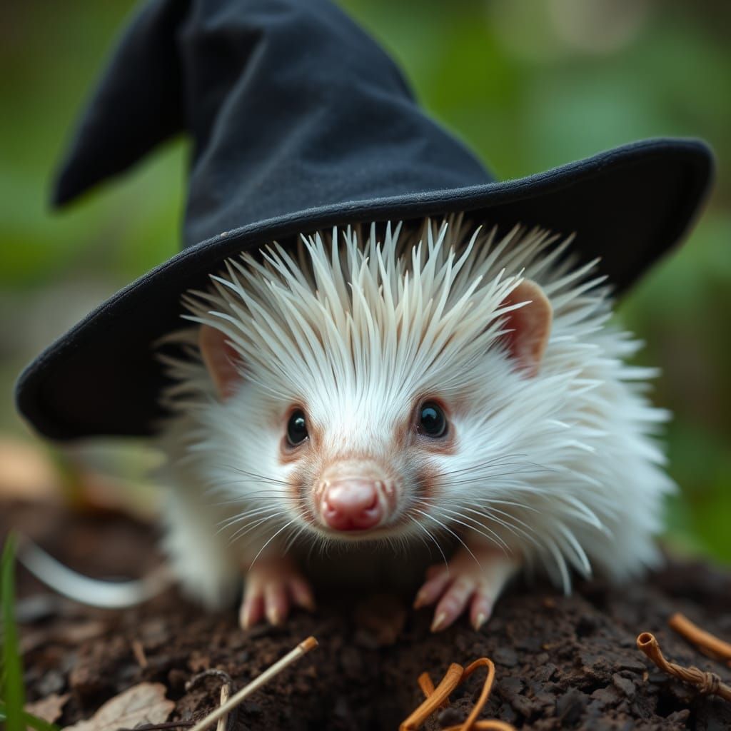 Albino Hedgehog in Witch's Hat Photo