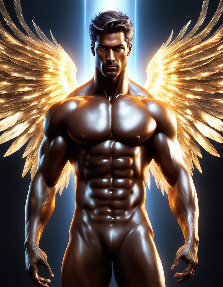 Fractal Archangel with Luminous Wings, Digital Art