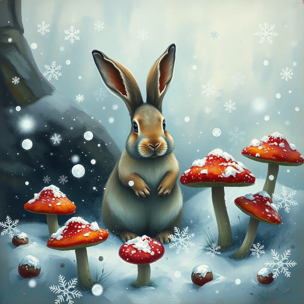 Whimsical Rabbit in Frosty Winter Wonderland