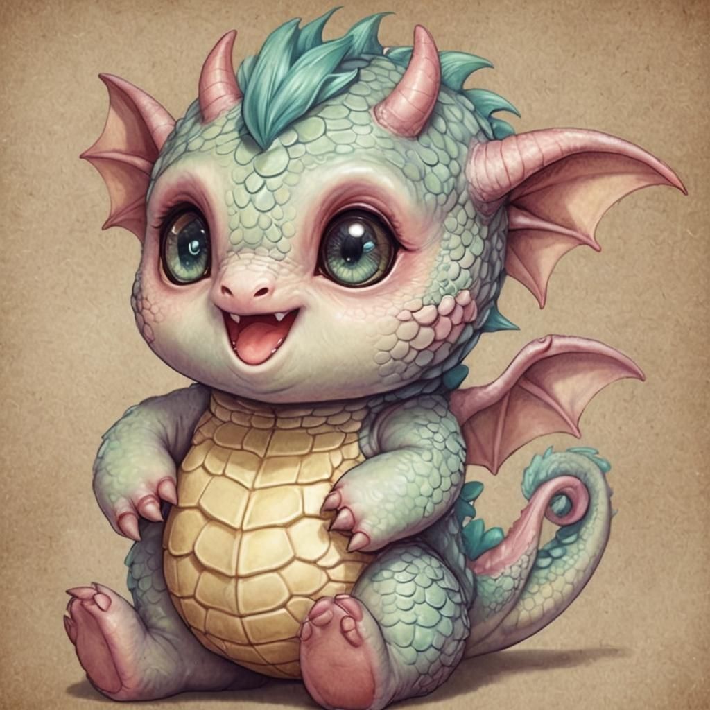 Adorable Chibi Dragon Baby in Pastel Colors