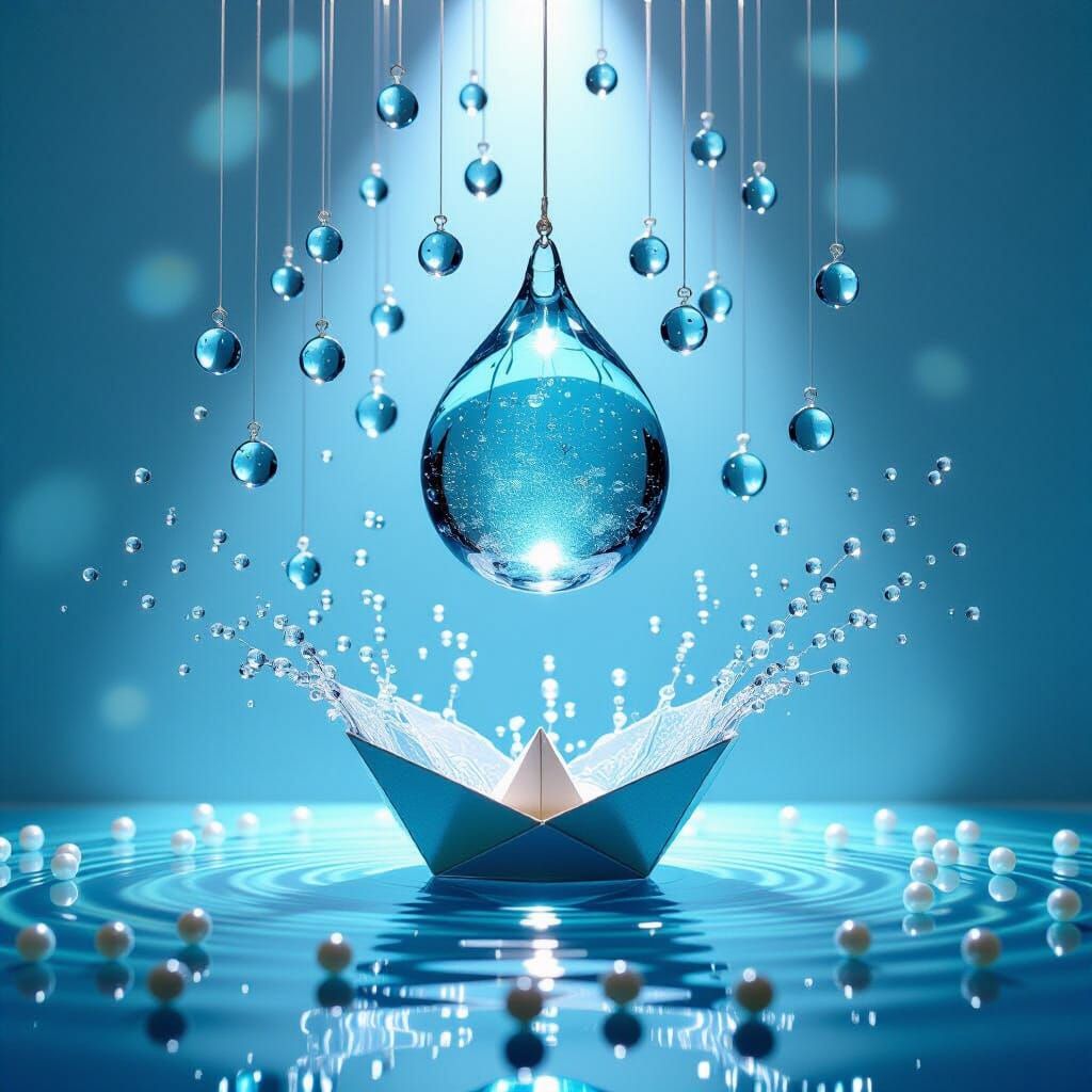 Surreal Rainstorm Sculpture with Glass Droplets