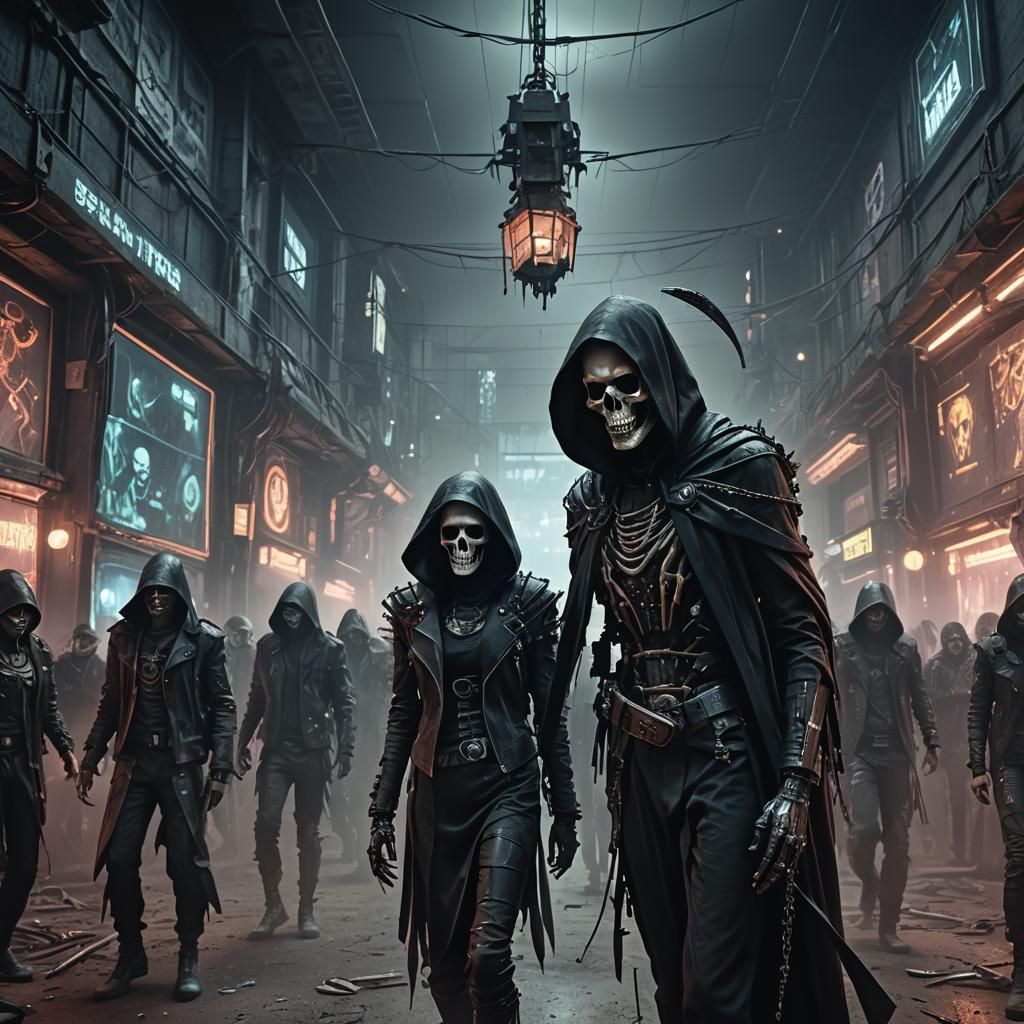 Cyberpunk Rave Grim Reaper Digital Art