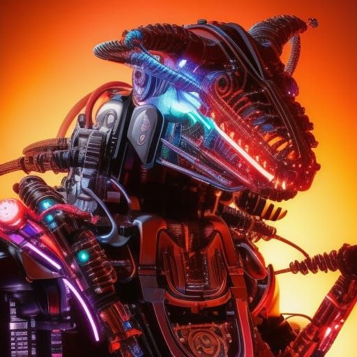 Cyberpunk Robot Enforcer in Vivid Neon Style