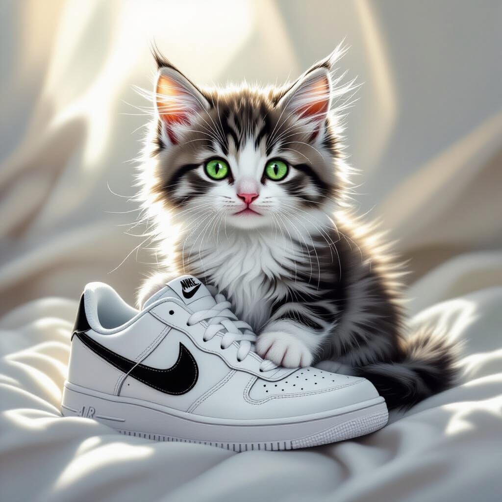 Kitten Comfort: A Fluffy Feline in a Nike Shoe