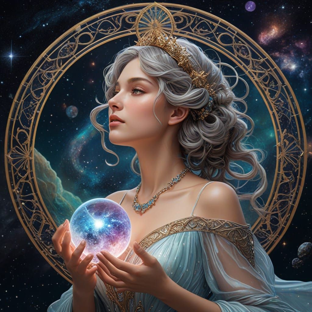 Celestial Sorceress with Galaxy, Art Nouveau Style