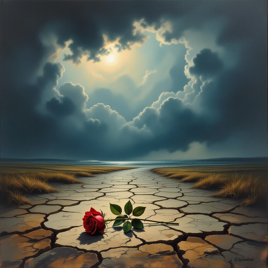 Desolate Landscape Oil Painting of Separation