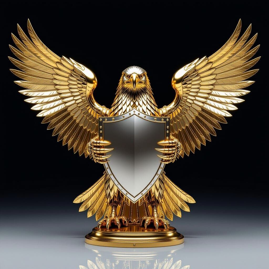 Golden Mechanical Eagle Holding Silver Shield