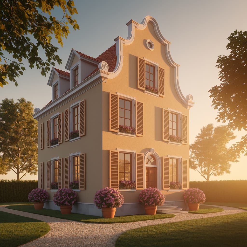 Dutch Country Estate Under Warm Sunset Glow