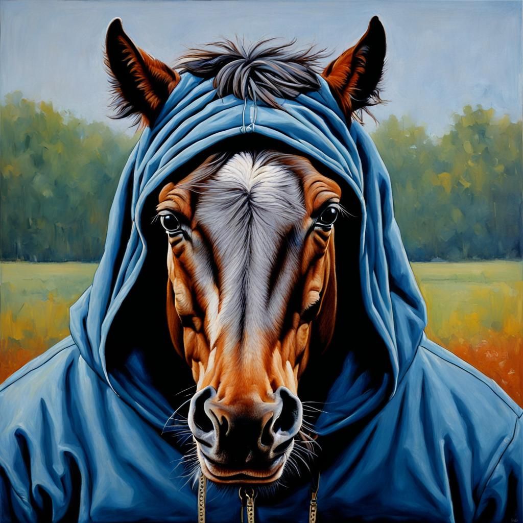 Horse in Hoodie: Oil Painting