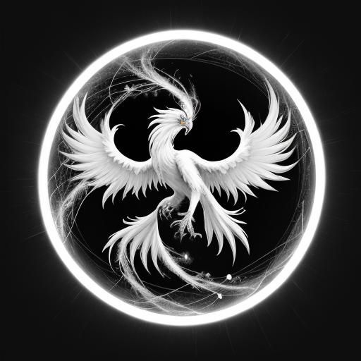 Monochrome Phoenix Ascending Through Portal
