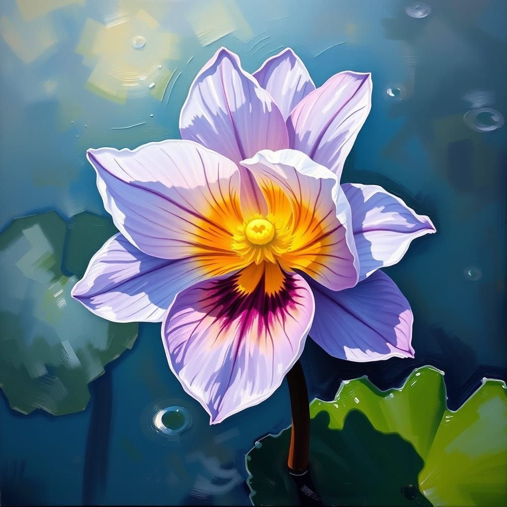 Violet Lotus Flower Oil Painting Reflection