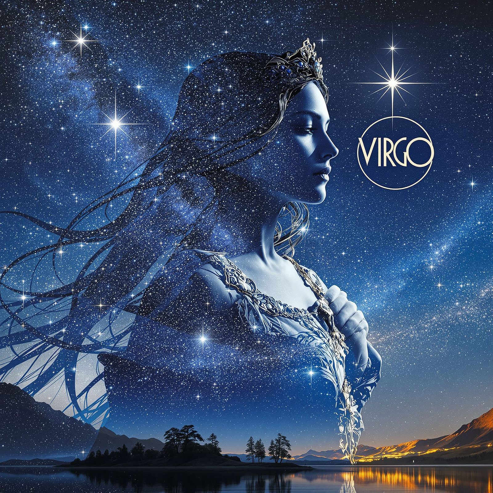 Renaissance Venus in Blue Silhouette with Celestial Virgo