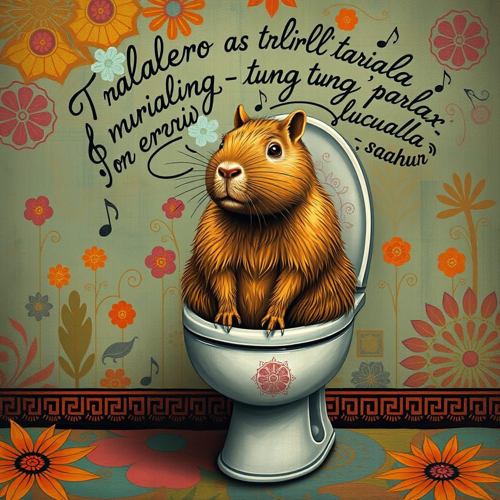 Capybara on Skibidi Toilet in Surrealist Style