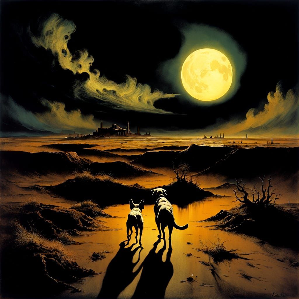Lone Dog in Surreal Post-Apocalyptic Wasteland
