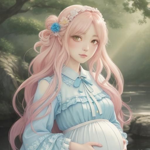 Serene Anime Maternity Portraits in Pastel Colors