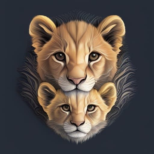 Hyperreal Baby Lion Cubs with 3D Shading