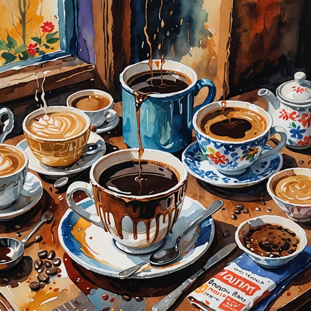 Impressionist Gouache Painting of Coffee Pouches