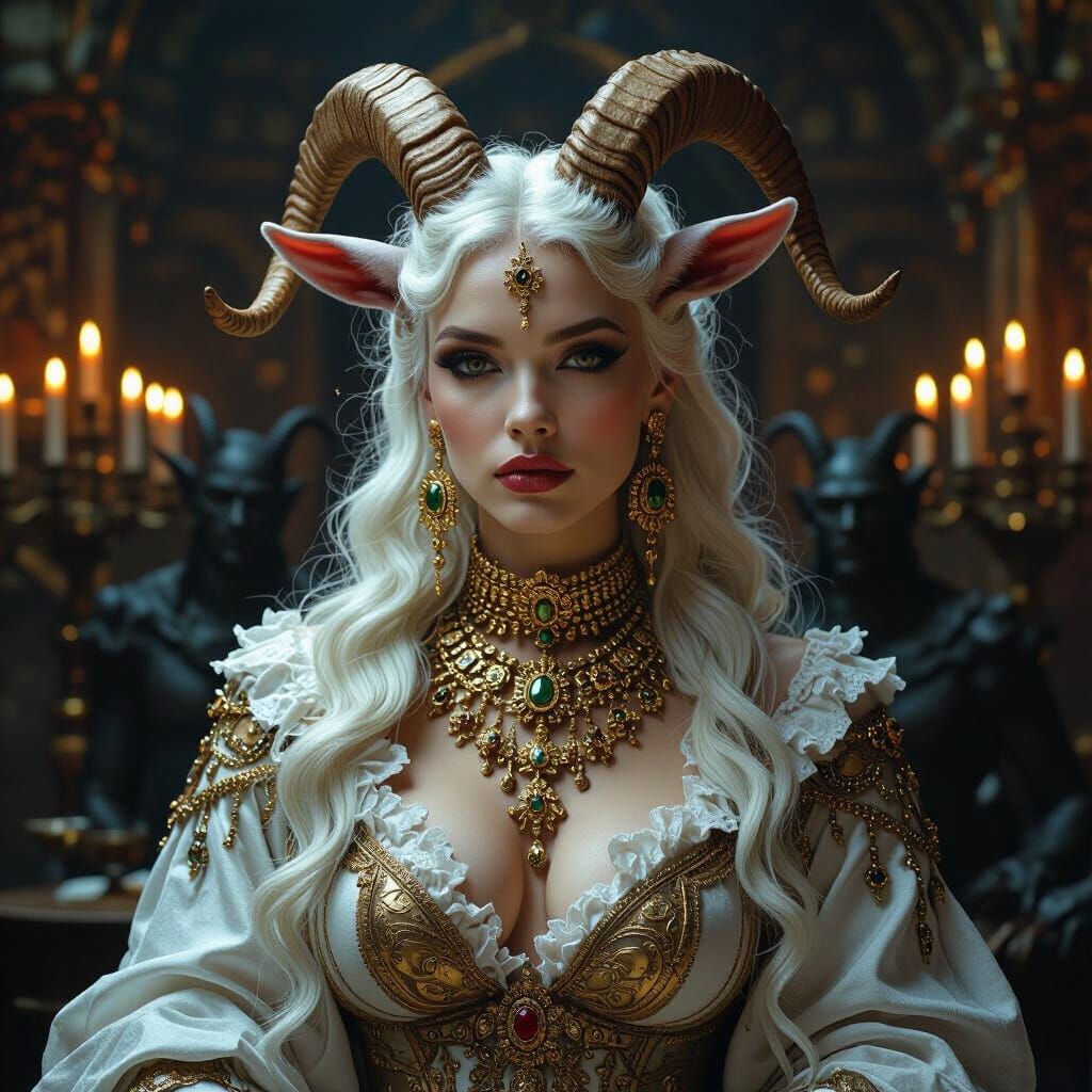 Goat Head Woman in Baroque Castle Hall