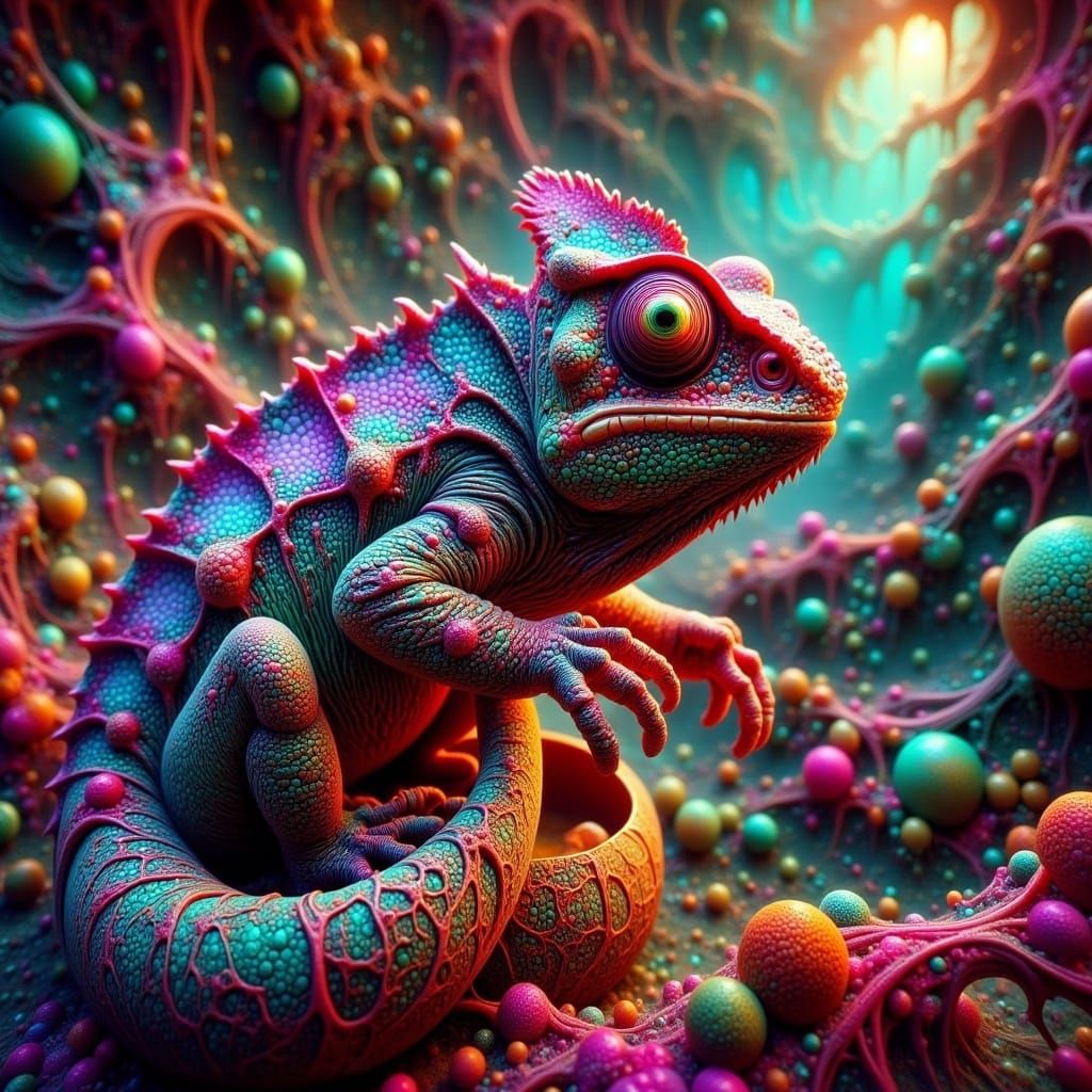 Iridescent Chameleon Camouflage in Surreal Digital Art