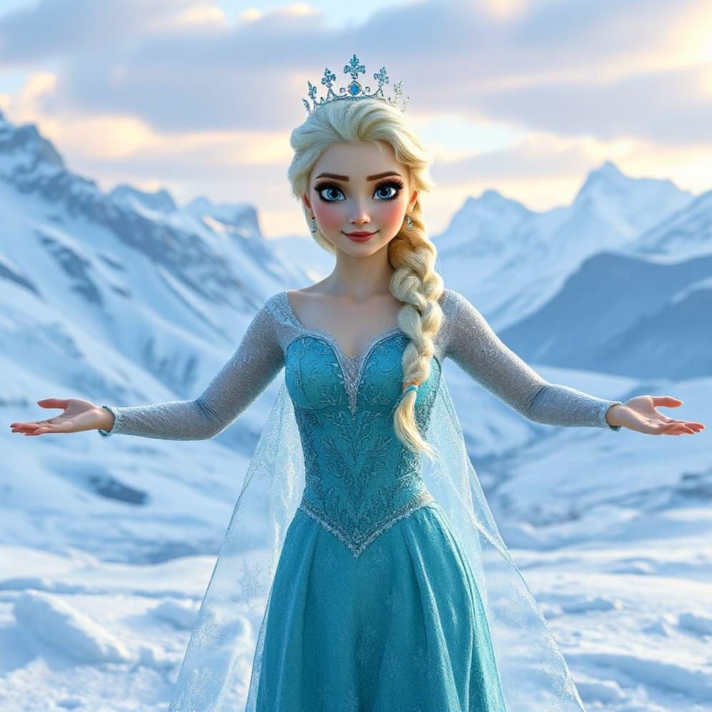 Photorealistic Portrait of Enchanting Princess Elsa in Winte...