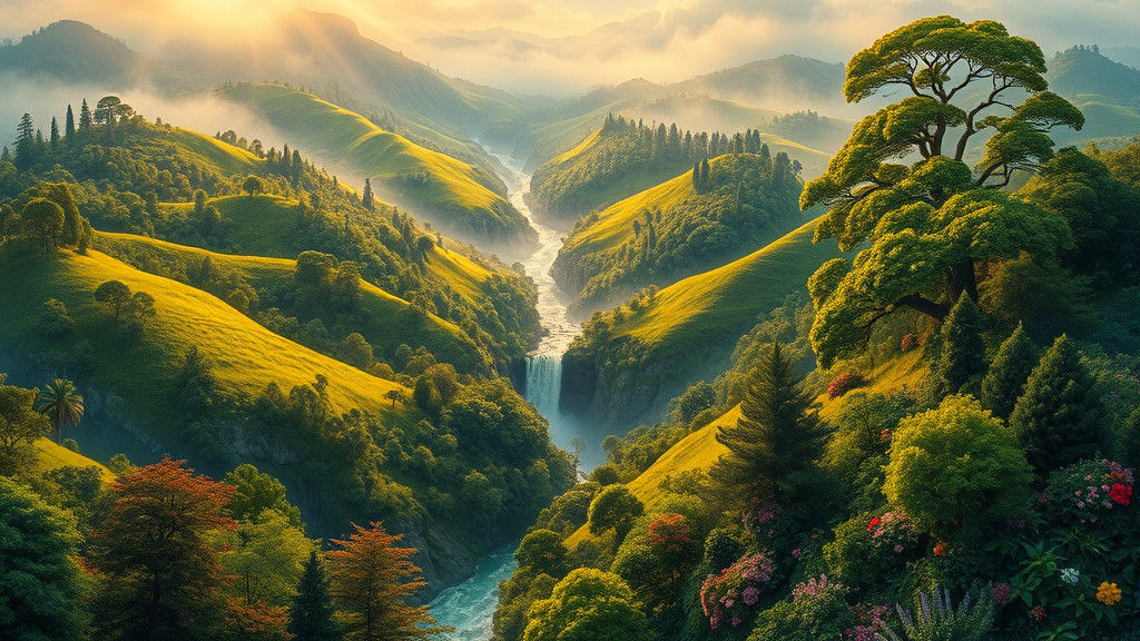 Lush Green Landscape in Maximalist Style