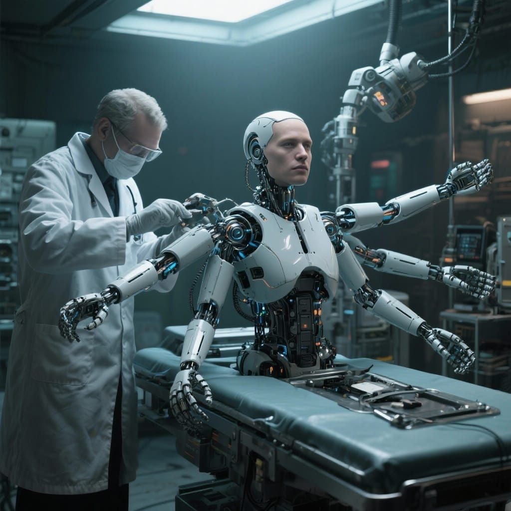 Dystopian Doctor Works on Six-Armed Cyborg Replicant