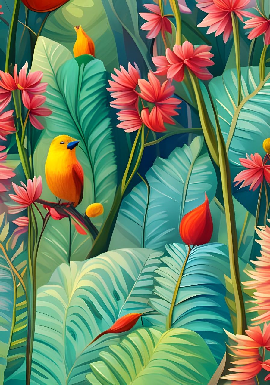 Lush Jungle Flowers in Bloom