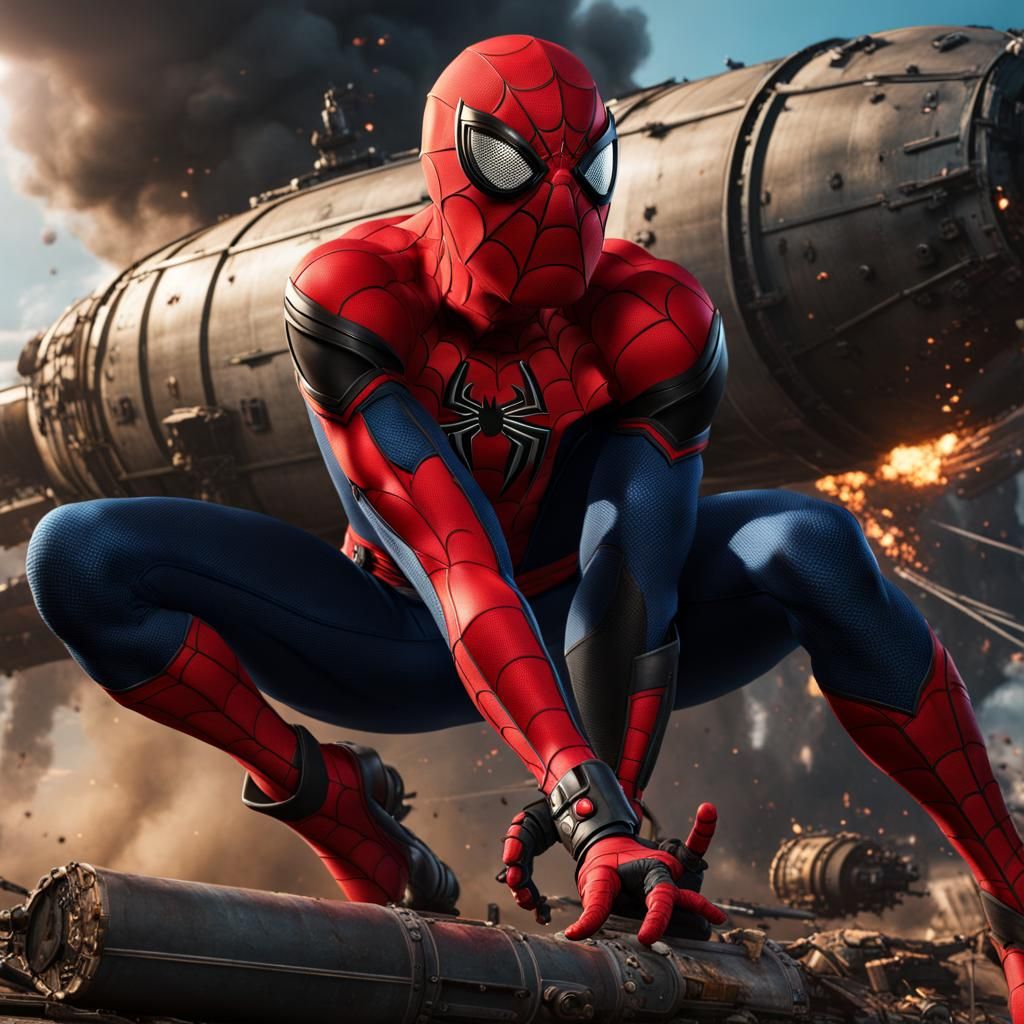 Spider-Man on Bomb Rocket: Detailed Matte Painting