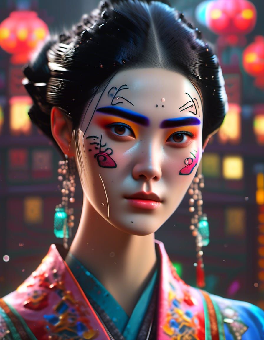 Hyperrealistic Portrait of Woman with Oily Hair