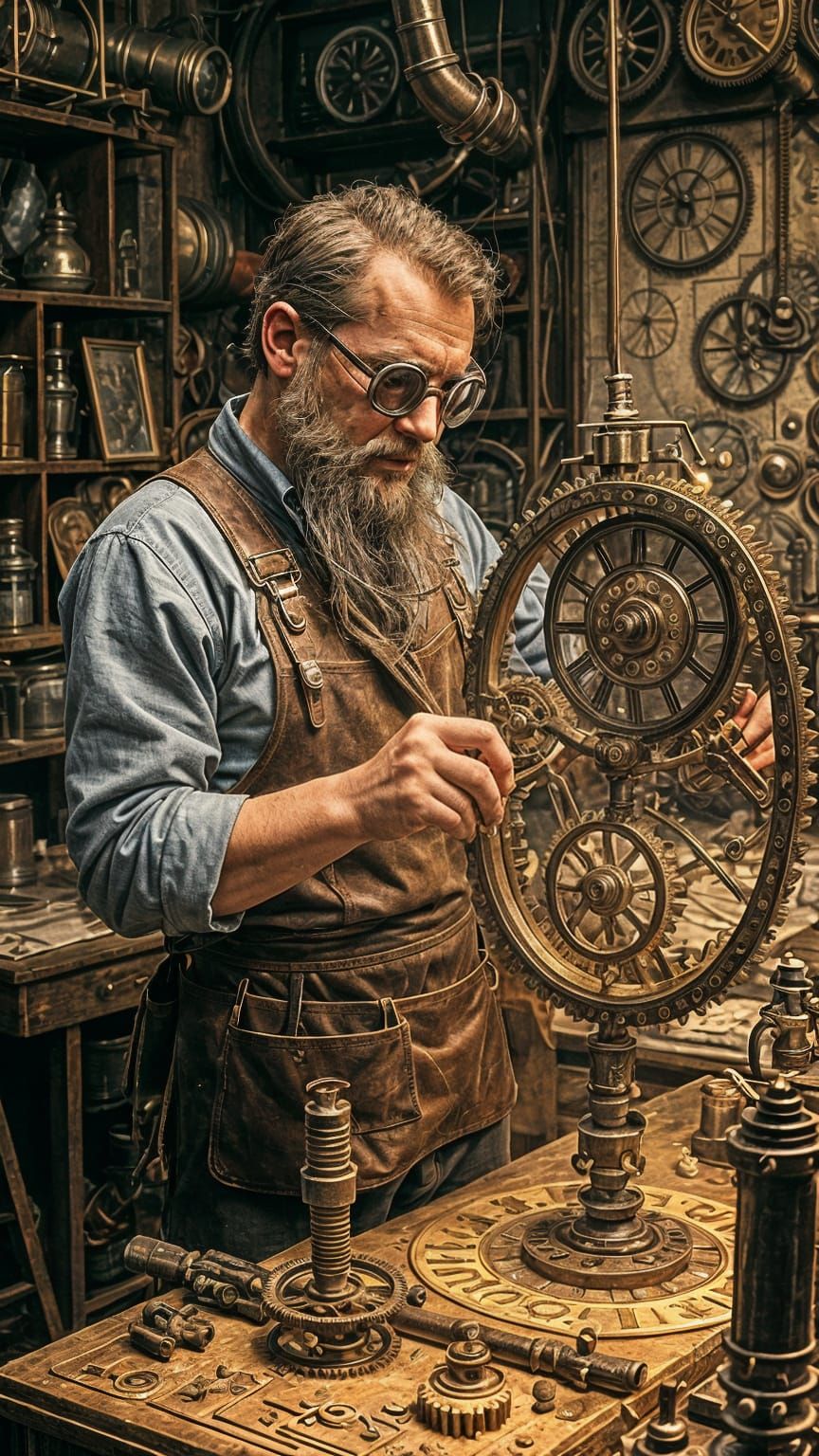 Inventor Assembles Time Machine in Steampunk Workshop