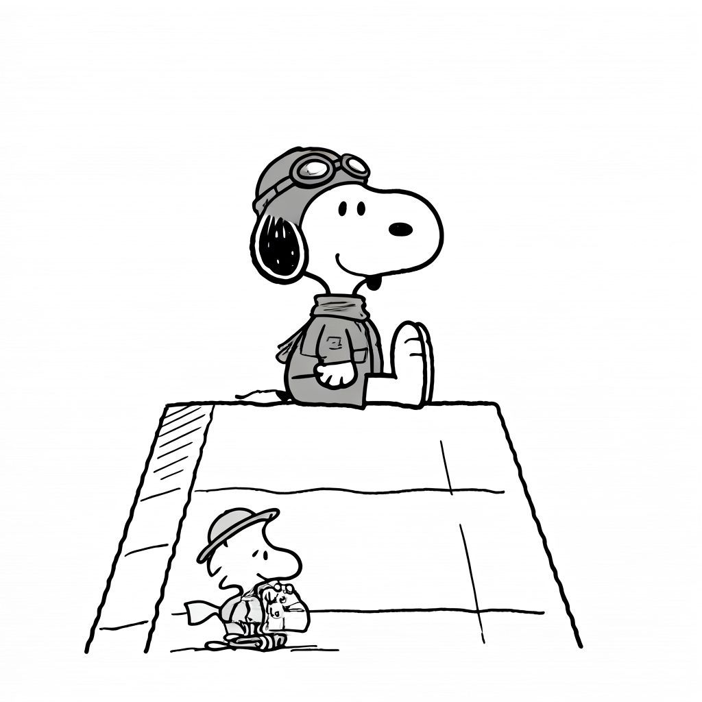 Snoopy as WWI Pilot in Ink Drawing Style