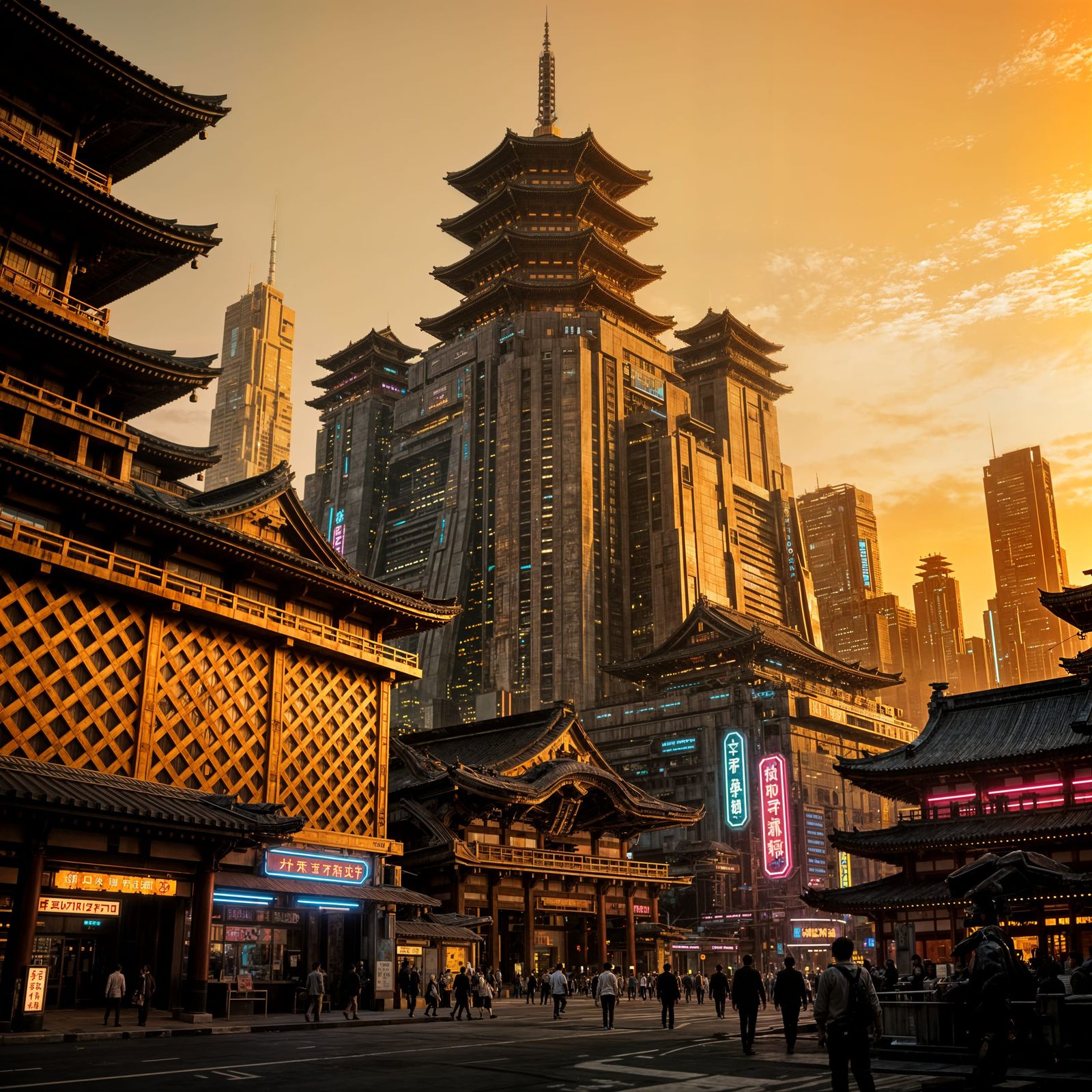 Colossal Futuristic Japanese City at Golden Hour