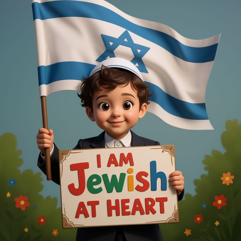 Young Jewish Boy Holding Flag Illustration