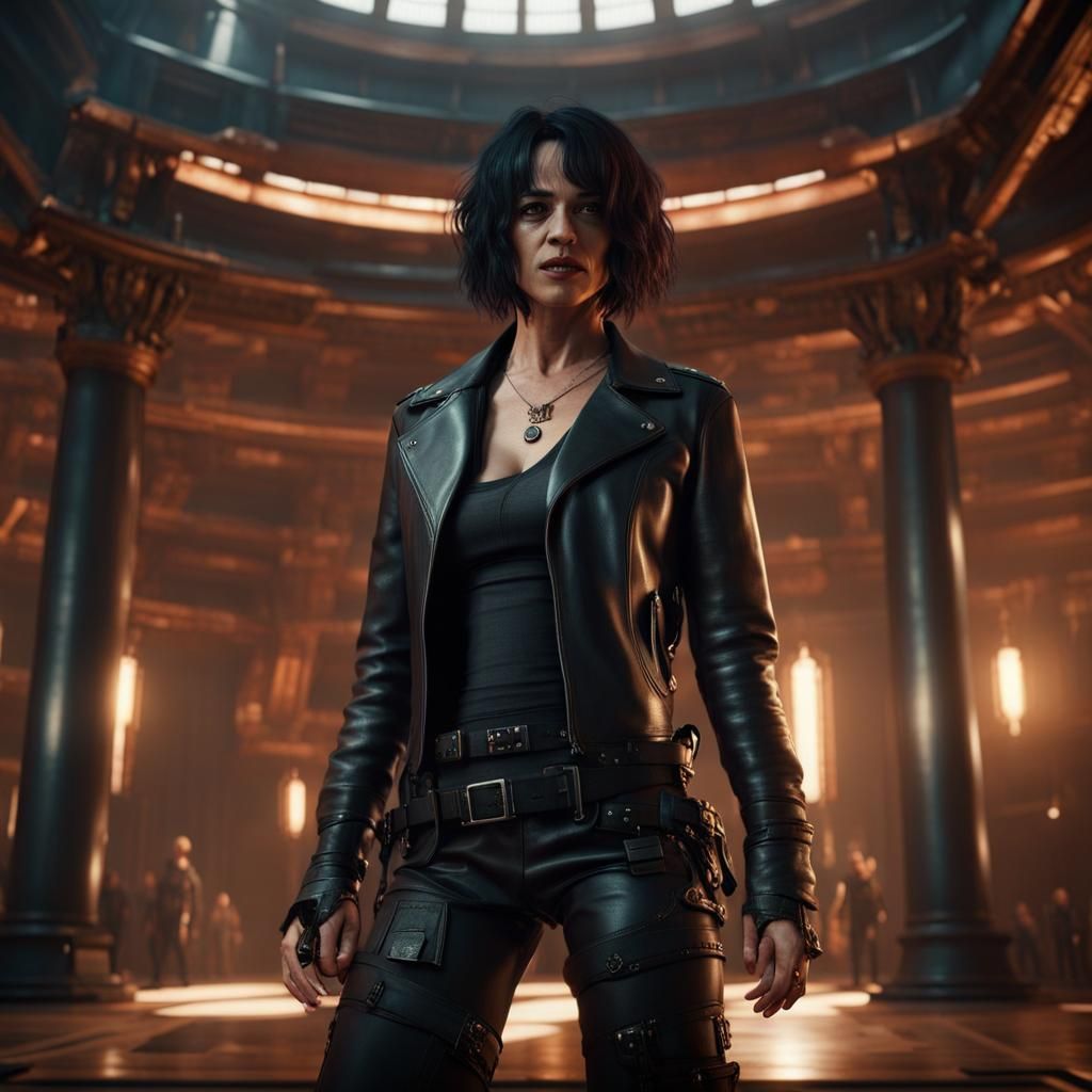 Asia Argento in Leather Outfit: 3D Game Cinematic