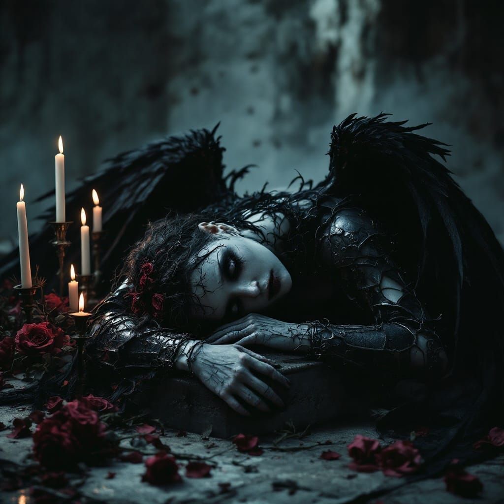 Gothic Fallen Angel of Death Succumbs to a Broken Heart
