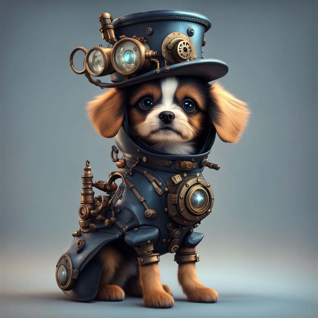 Steampunk Witch Puppy Optical Illusion in 3D