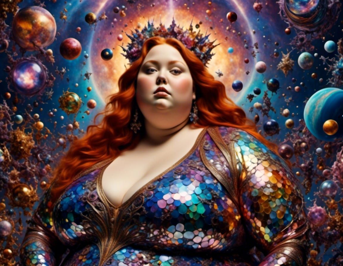 Plus Size Woman in Iridescent Galaxy